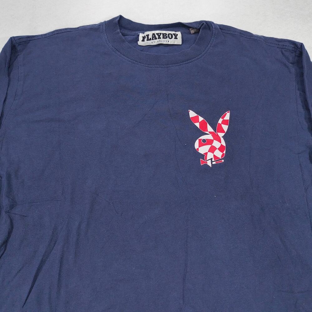 Playboy Graphic Casual Long Sleeve Crew Neck T Shirt Mens Size S Blue AR0004